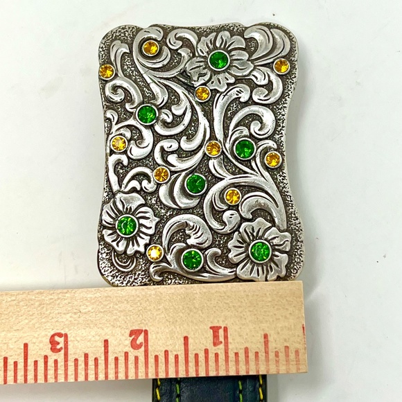 John Deere women's Black Embossed Leather Belt with Rhinestone Buckle sz XL NWOT - Picture 8 of 16